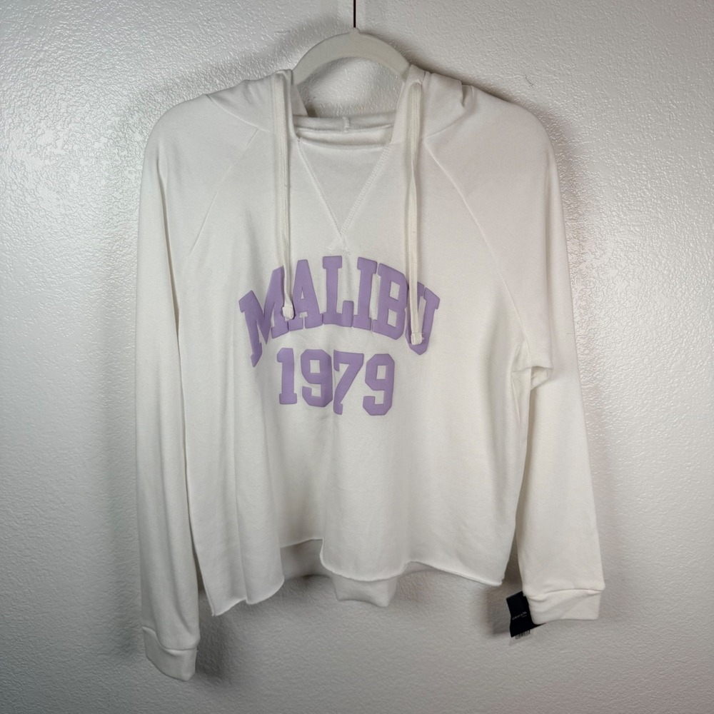 Grayson Threads Black Label Malibu 1979 White Cropped Hoodie Sweatshirt Medium